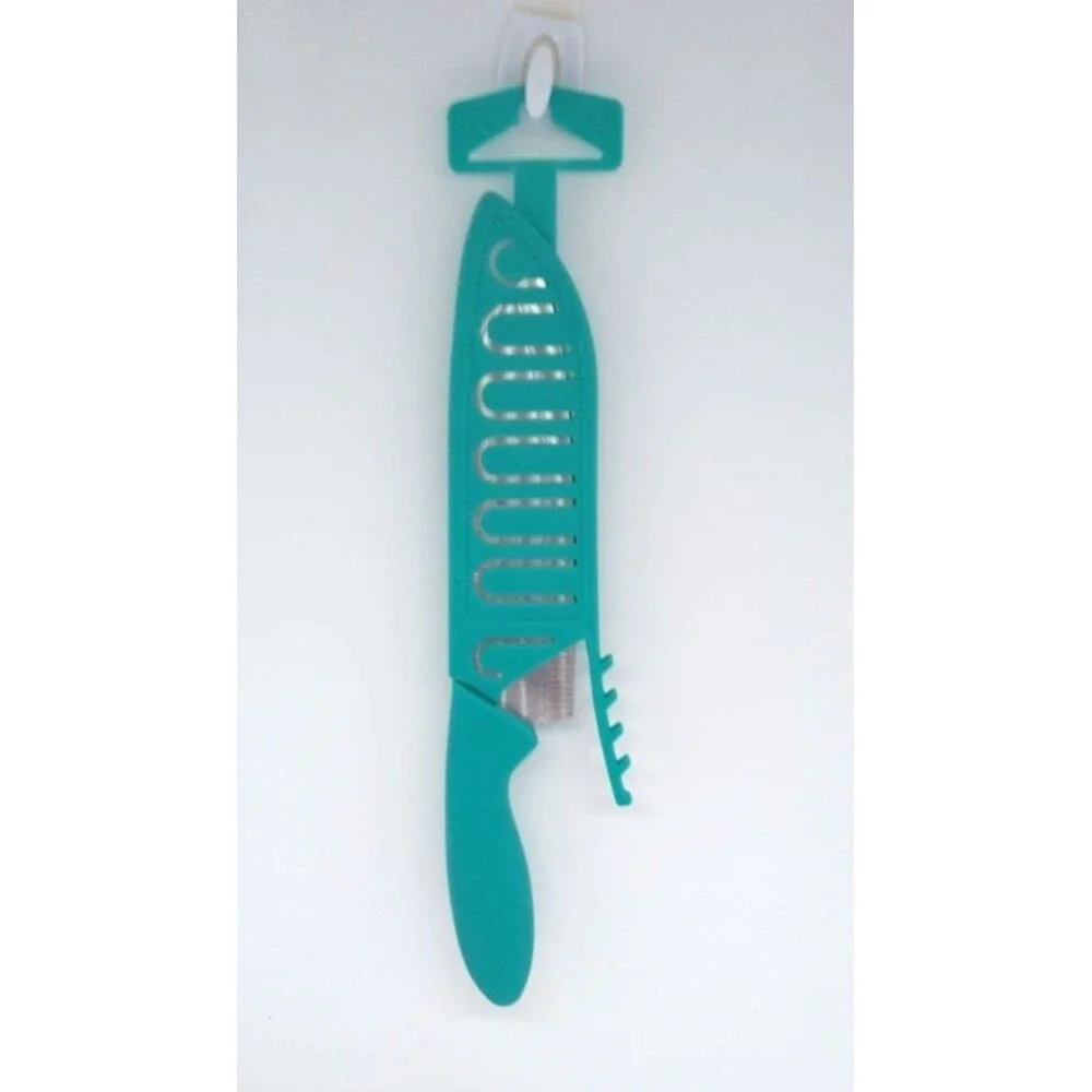 Teal Utility Knife Blue Handle Blade Cover Stainless Steel Kitchen Tool &
